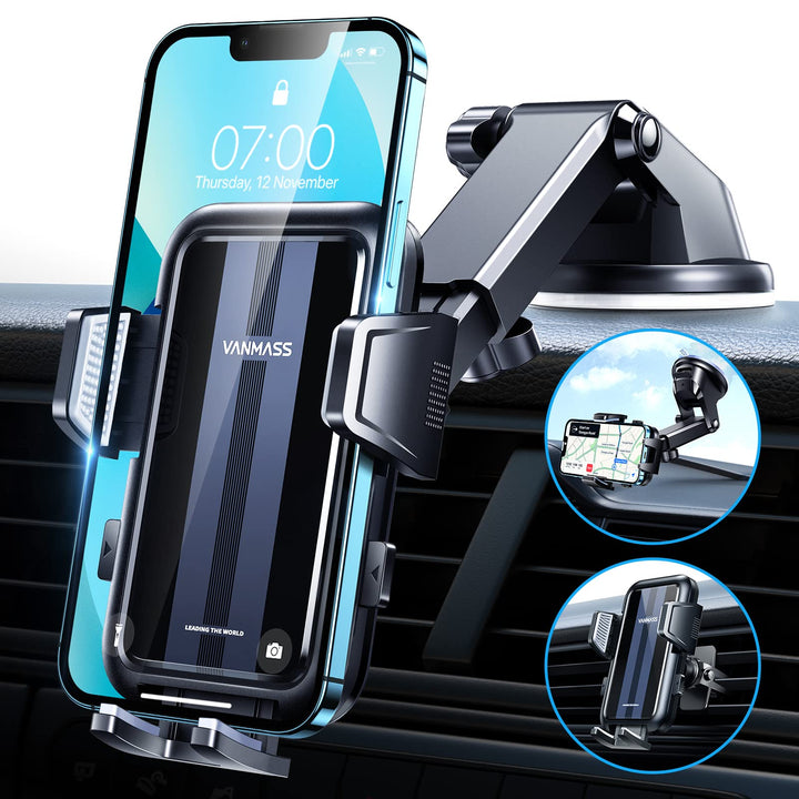 [2022 Pro Version] VANMASS Handyhalterung Auto Saugnapf & Lüftung 4 in 1 [Anti-Vibration] Smartphone