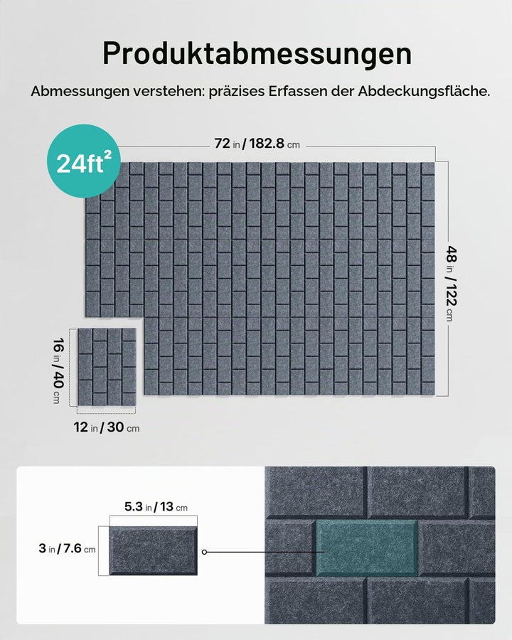 Soundsbay Akustikplatten selbstklebend 12 Stück, Schallschutz Wand Rechteckiger Ziegeltyp Schallschu