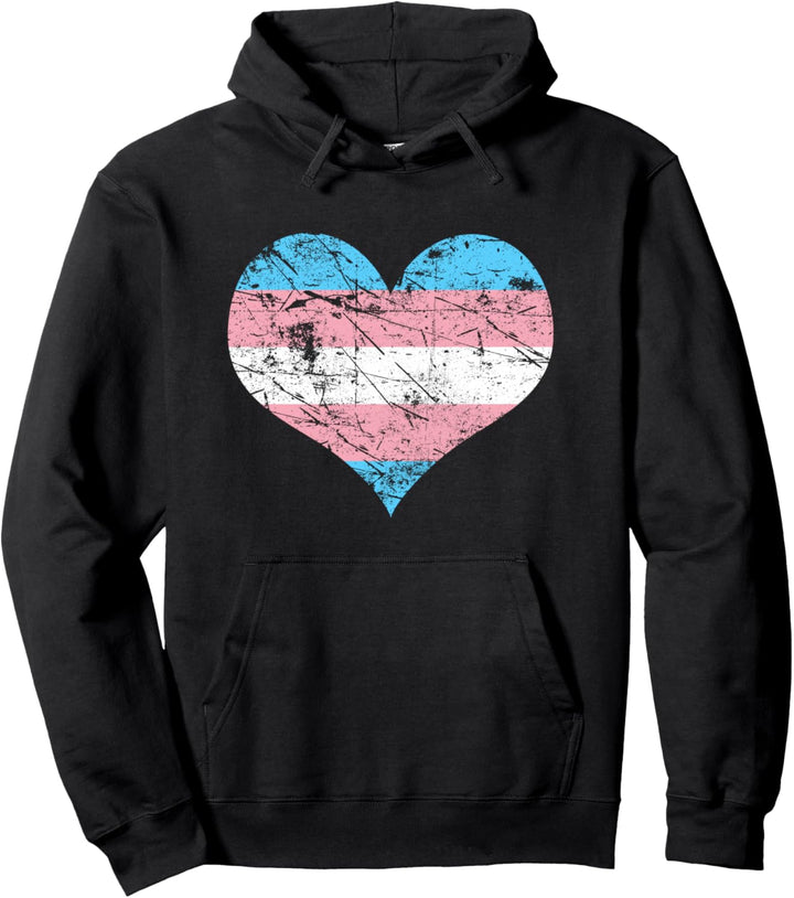 Transgender Pride Heart Flag Support Trans Vintage Pullover Hoodie
