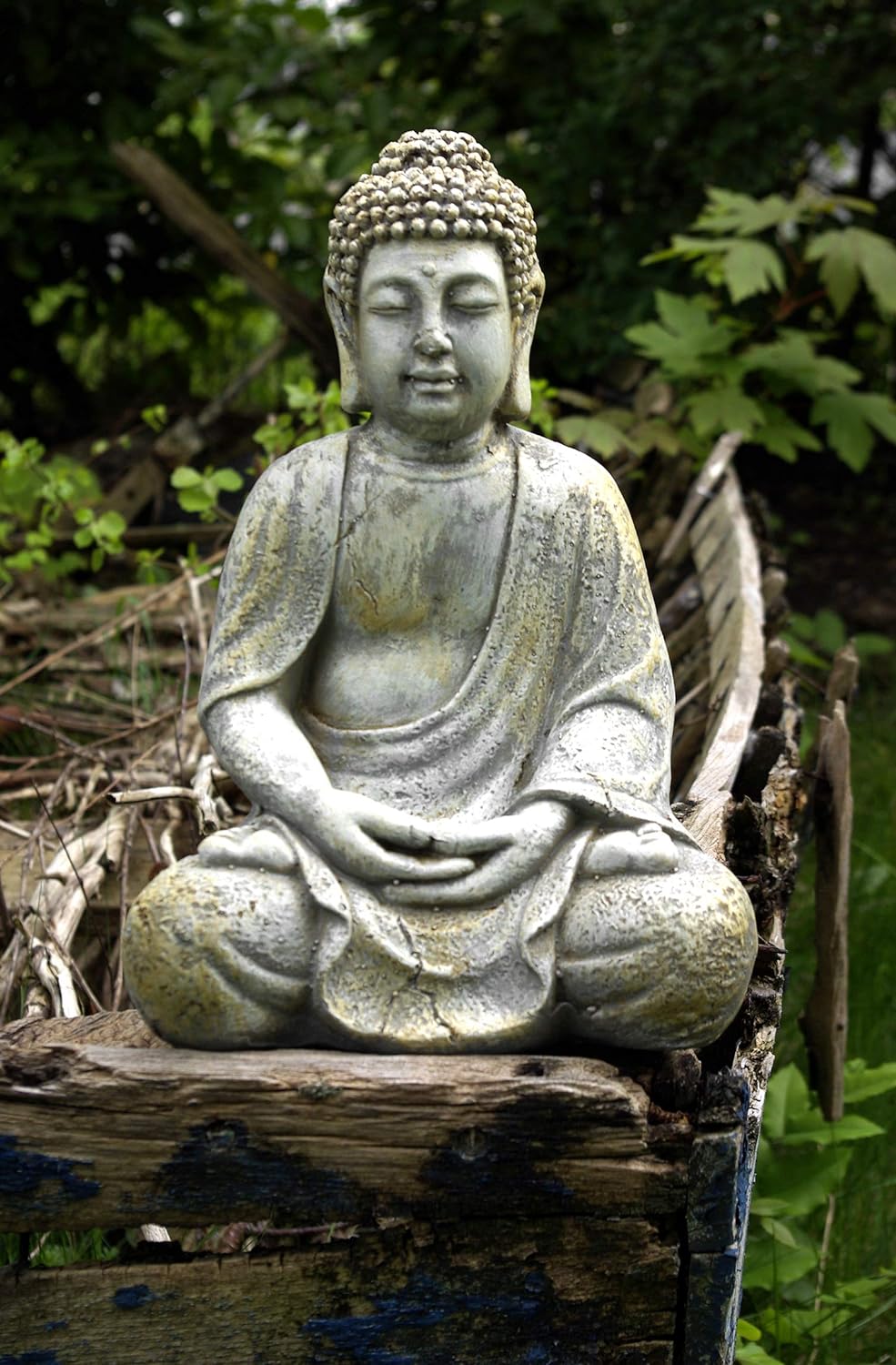 GeKi Trend Buddha Garten Figur 30,5 cm gross frostfest wetterfest grau Antik Stein-Optik Deko