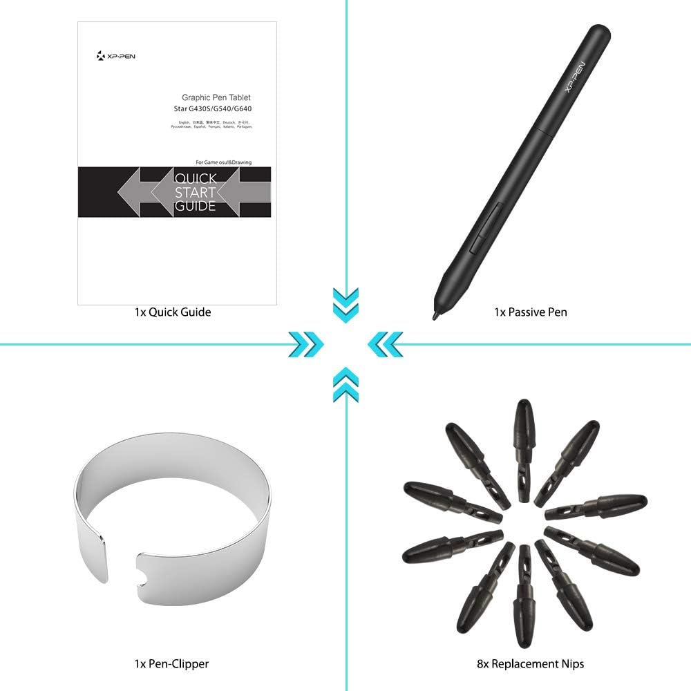 XP-PEN G430S Grafik-Tablet, Eingabestift, passiv, 8192 Ebenen, Grösse 4 x 3 Zoll, zum Spielen von OS
