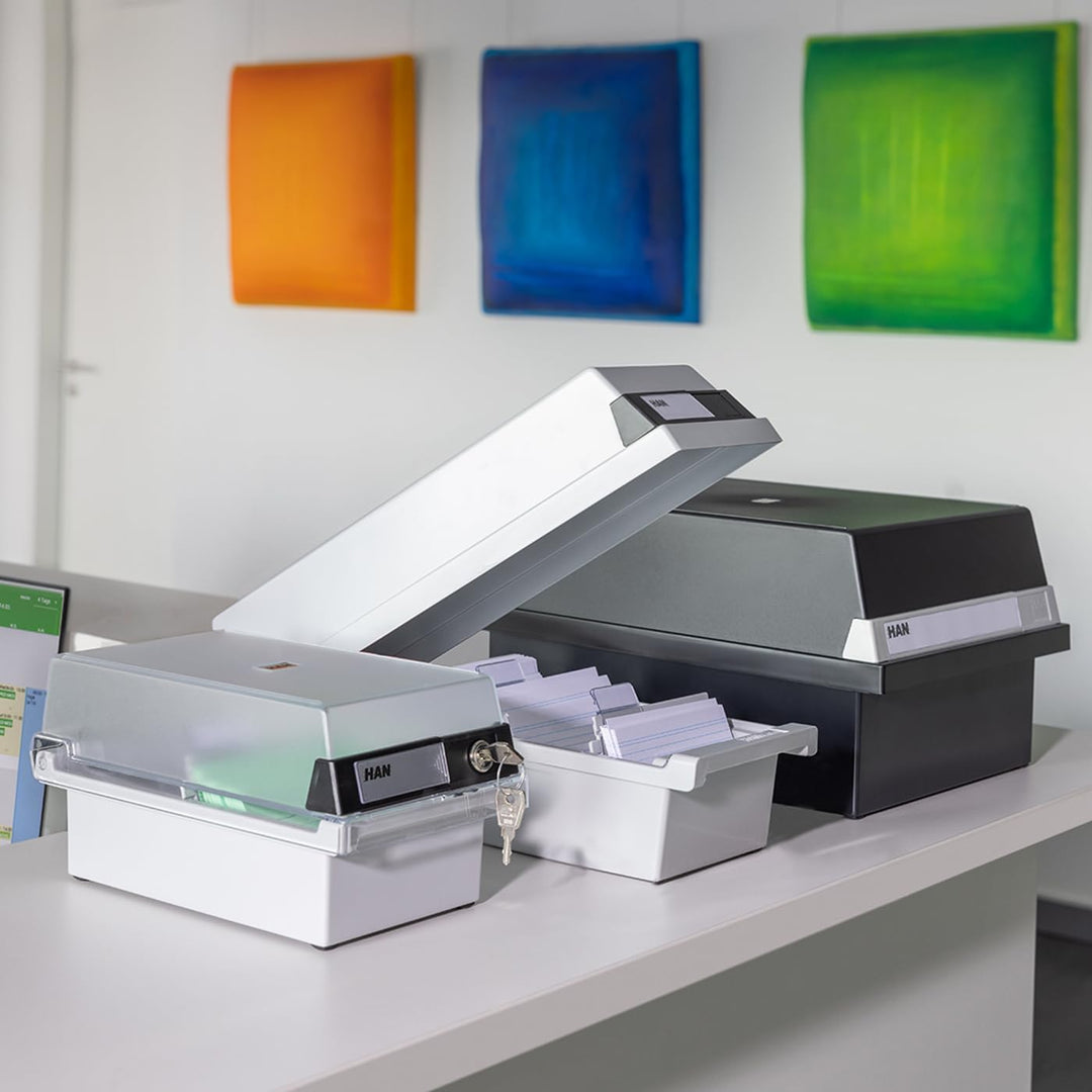 HAN Karteikasten DIN A4 quer, modernes Design für 1.300 Karteikarten mit grossem Beschriftungsfeld,