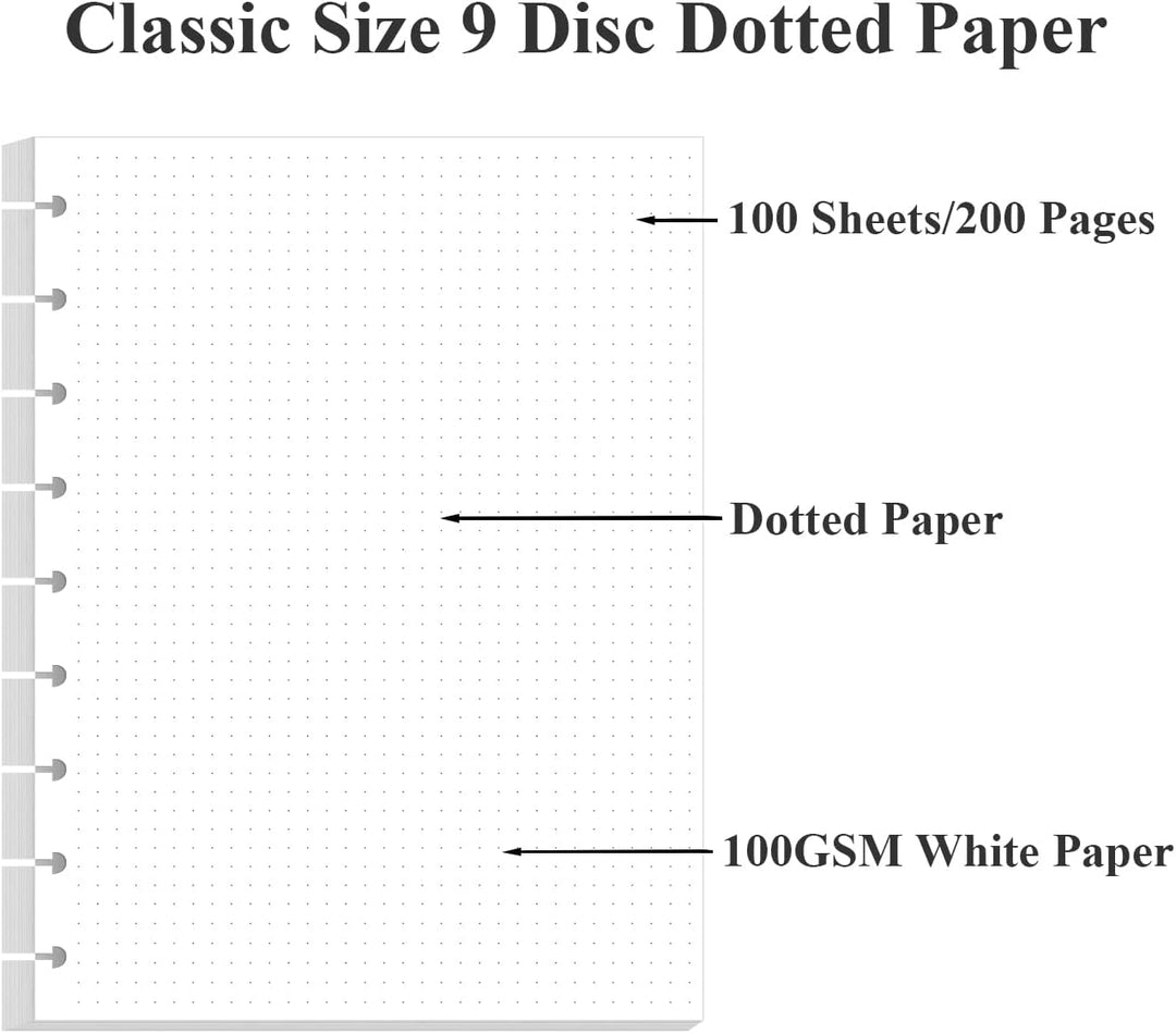 Nachfüllpapier in klassischer Grösse, mit 9 Disc-Disc, vorgestanzte Happy Planner Einlagen, 100 Blat