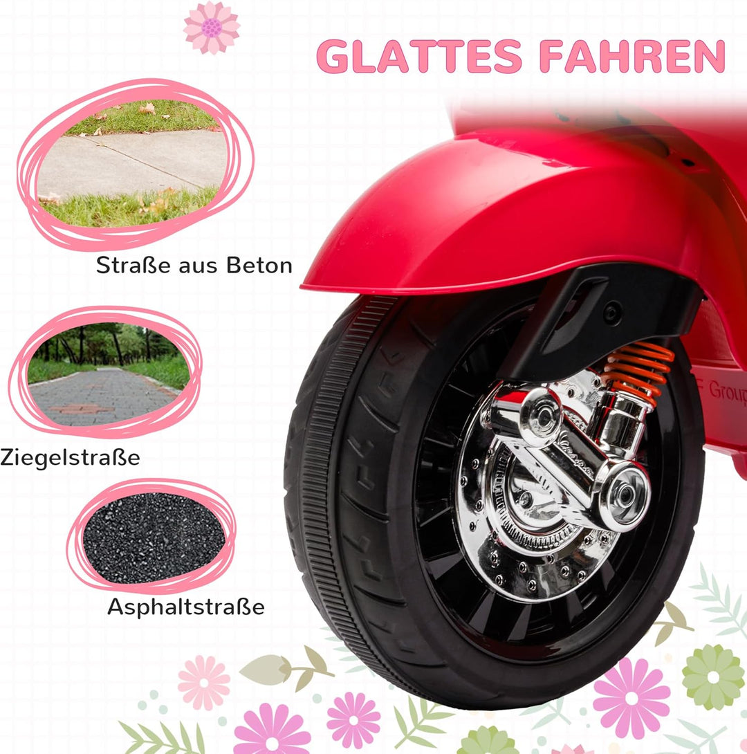 AIYAPLAY Elektro Kindermotorrad, Vespa 6V Elektromotorrad mit MP3, USB, FM-Radio, LED-Scheinwerfer,