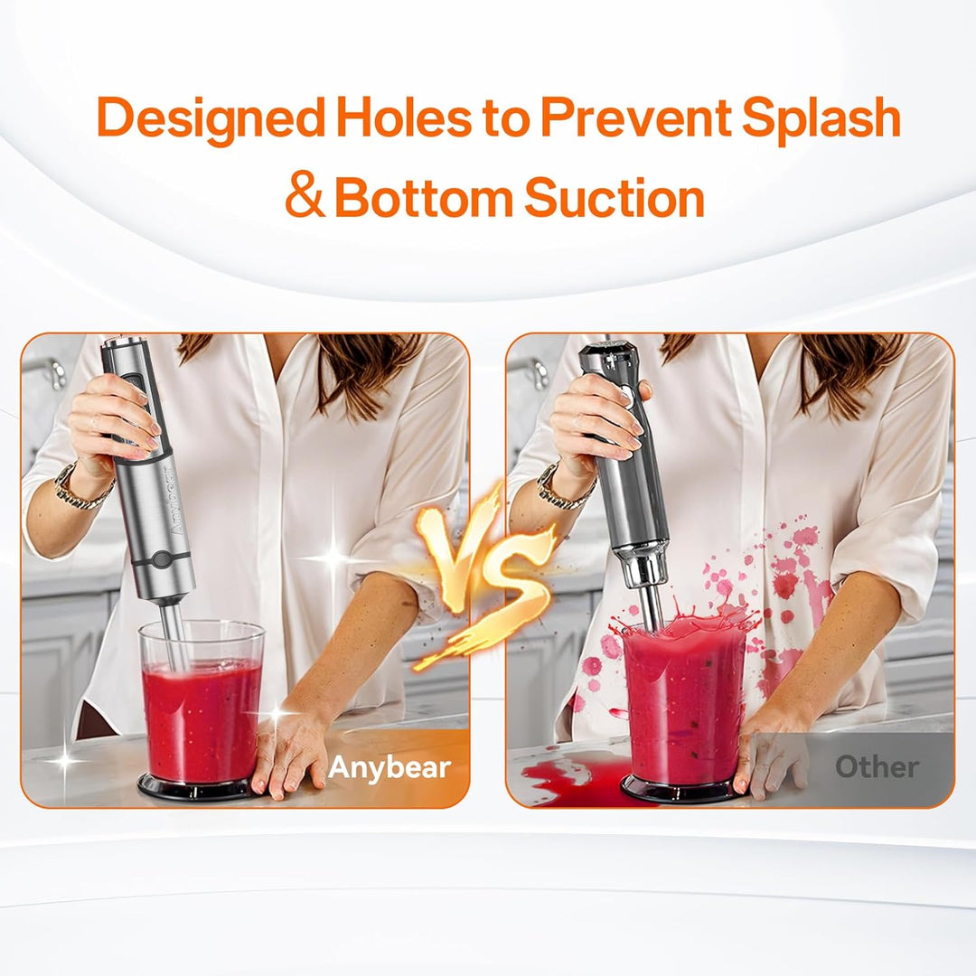 Anybear Immersion Blender, 1100W 2-in-1 Hand Held Blender with Full Copper Motor & Stainless Steel B