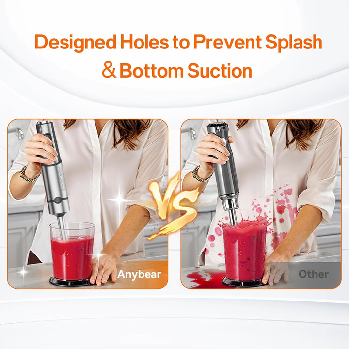 Anybear Immersion Blender, 1100W 2-in-1 Hand Held Blender with Full Copper Motor & Stainless Steel B