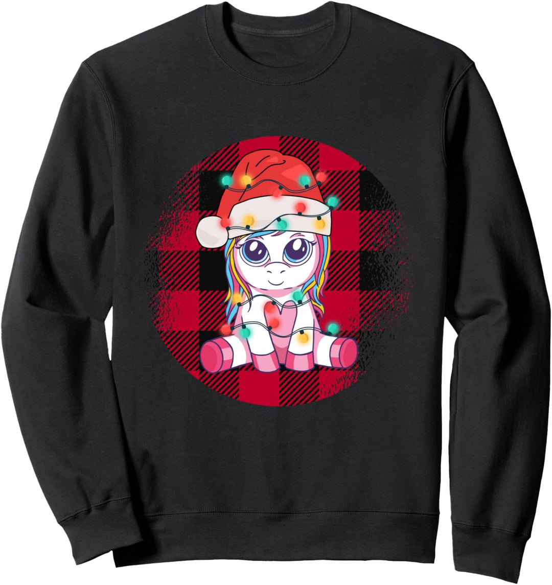 Süsses Einhorn eingewickelt in Lichterkette Damen und Mädchen Sweatshirt