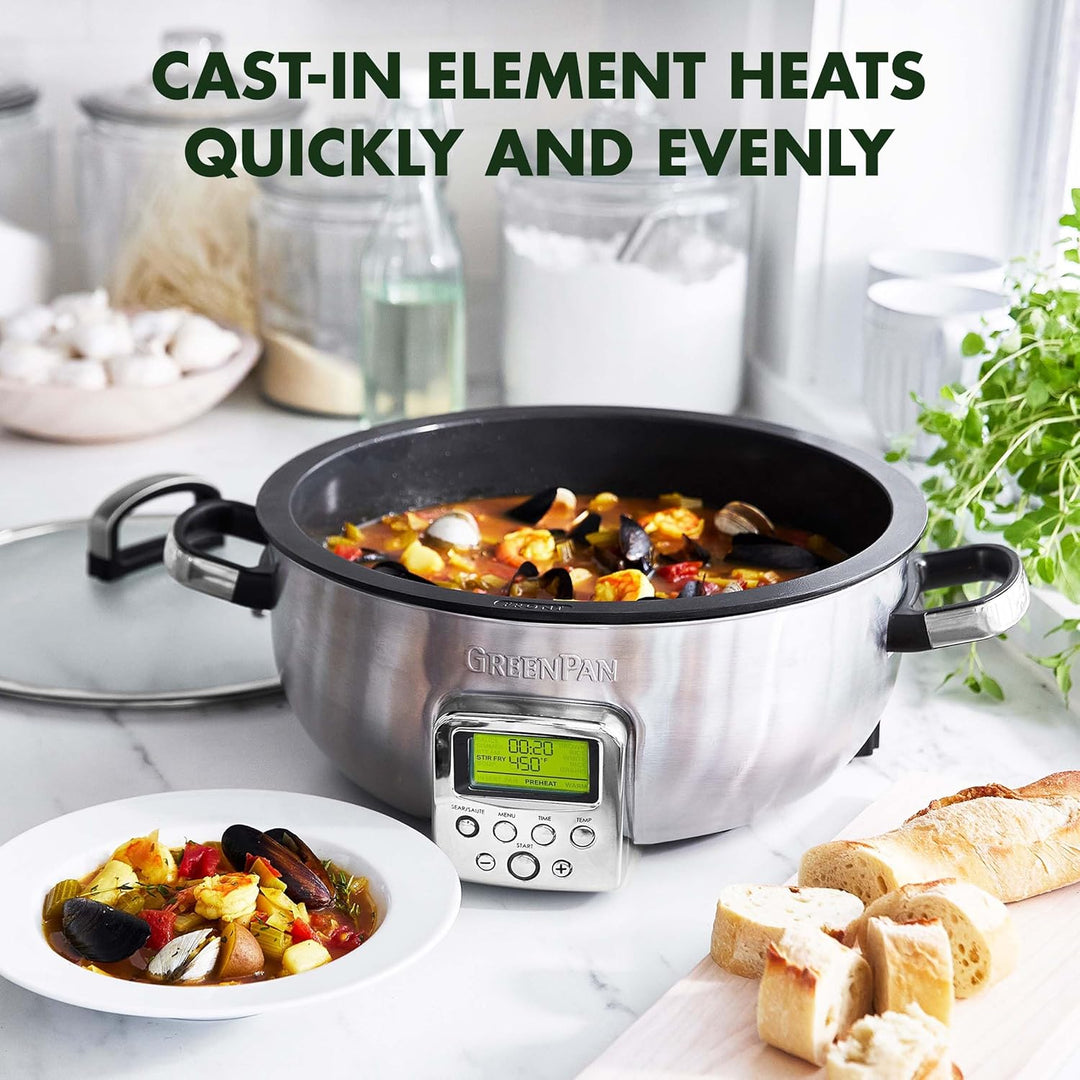 GreenPan Elite Wesentlich Schlau Elektrisch 5.6L Bratentopf,Einfache Brat- Sautier- Rühr- und Reisko