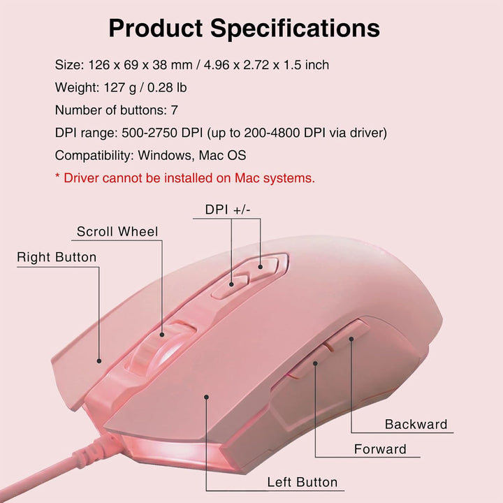 Lomiluskr AJ52 Gaming-Maus, kabelgebunden, 7 programmierbare Tasten, Computermäuse mit RGB-LED-Hinte