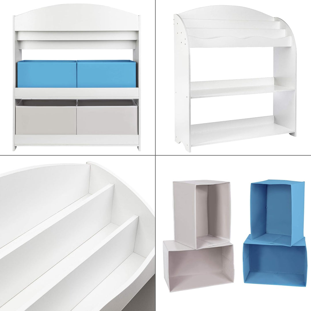 ONVAYA® Kinder-Bücherregal Finn Weiss | Kinderregal mit Boxen | Aufbewahrung von Büchern und Spielze