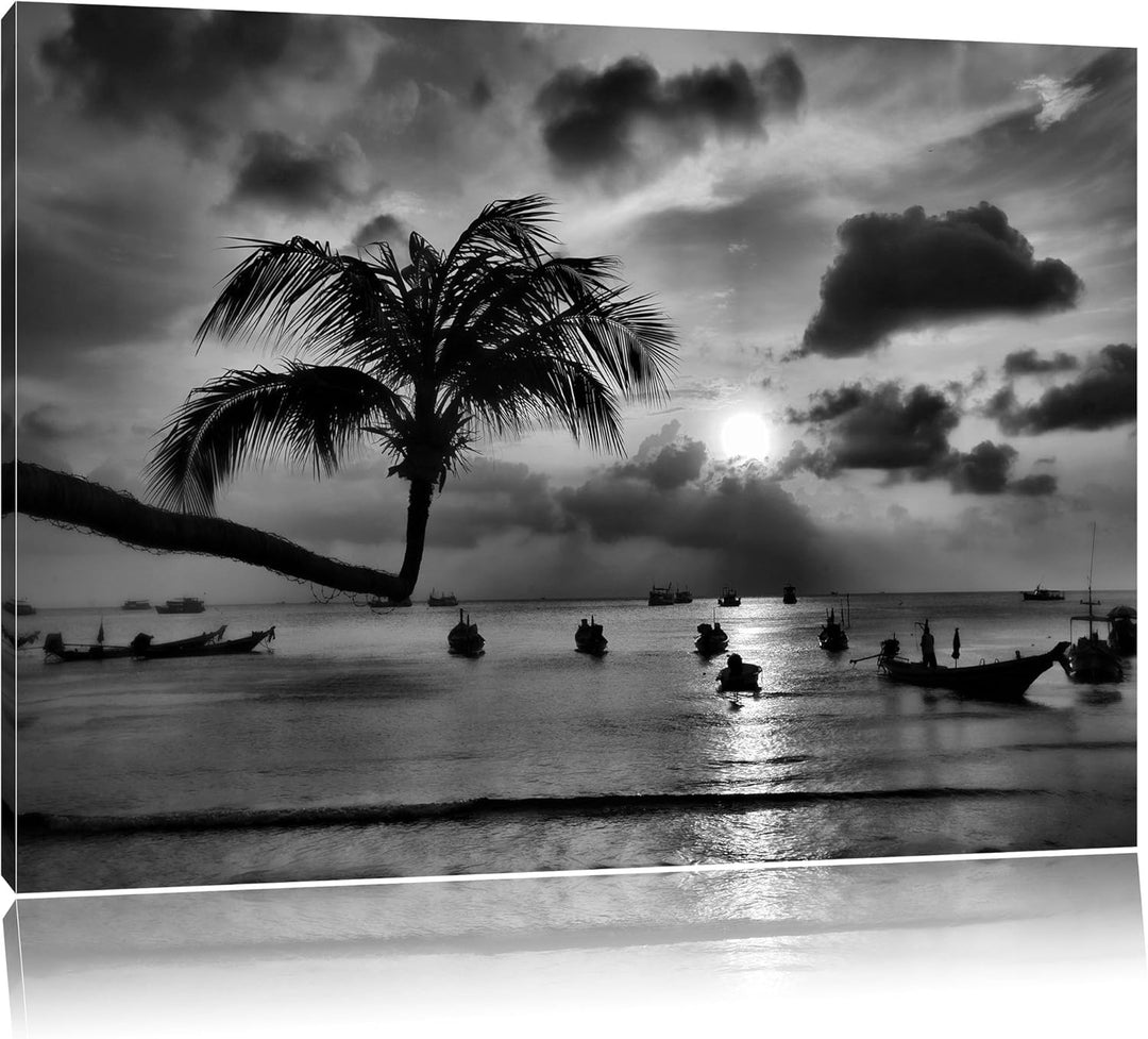 Pixxprint Palmen an Traumstrand als Leinwandbild/Grösse: 100x70 / Wandbild/Kunstdruck/fertig bespann