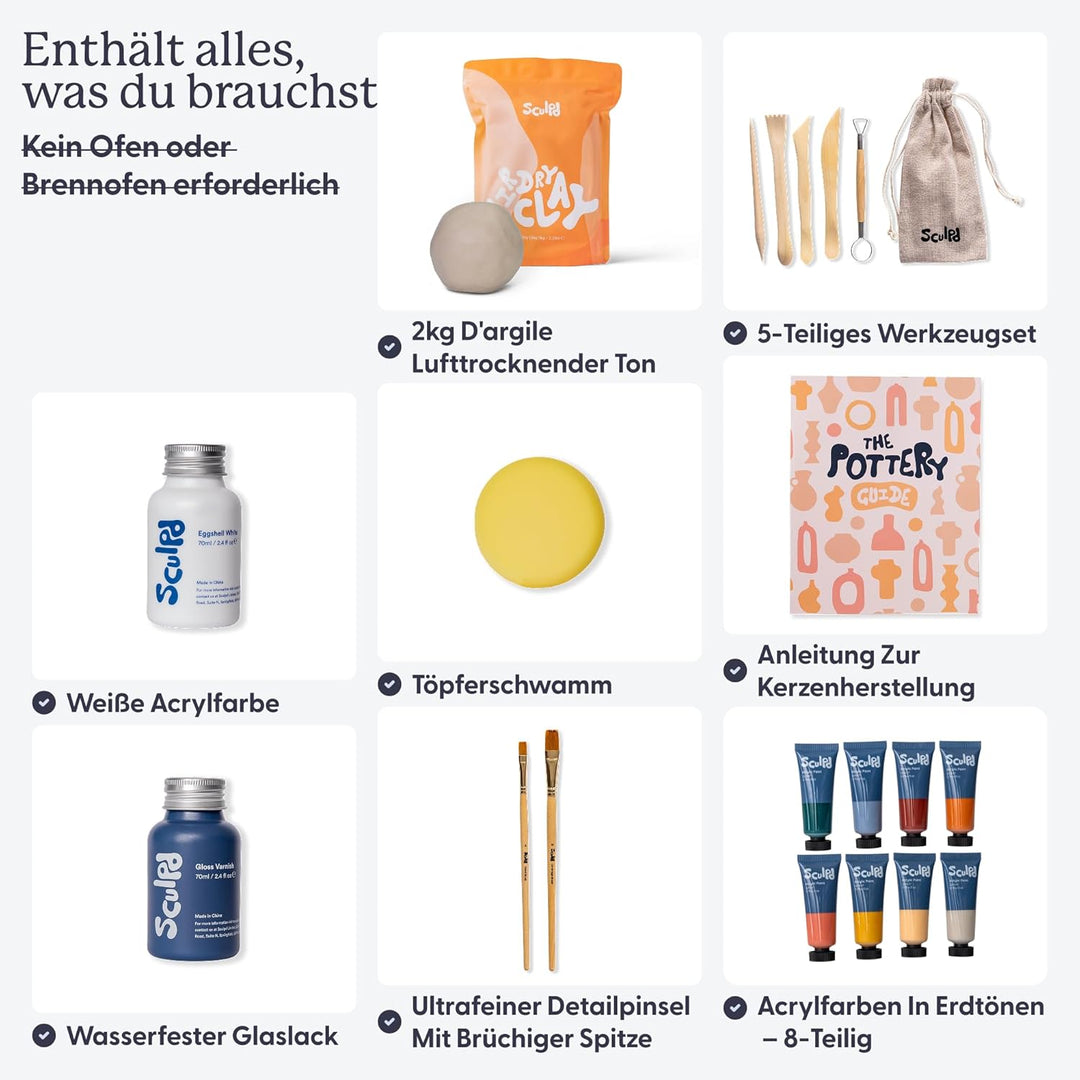 Sculpd Töpferei-Starter-Set – komplettes lufttrocknender Ton + Malanfänger-Set für 2 Erwachsene: Ent