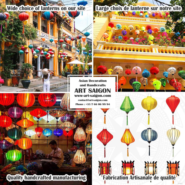 Lampion Asiatisch Hoi an Seide gelb M – Ø 33 cm – Laterne Hoi an Stoff, Bambus und Holz – Handwerk u