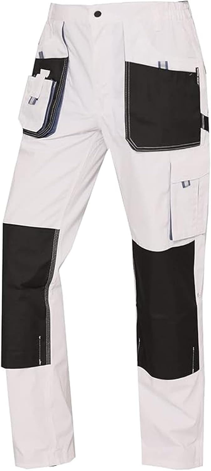 WORK IDEA Herren-Arbeitshose mit Oxford-Knietaschen, strapazierfähigem Canvas S Weiss, S Wei&amp;