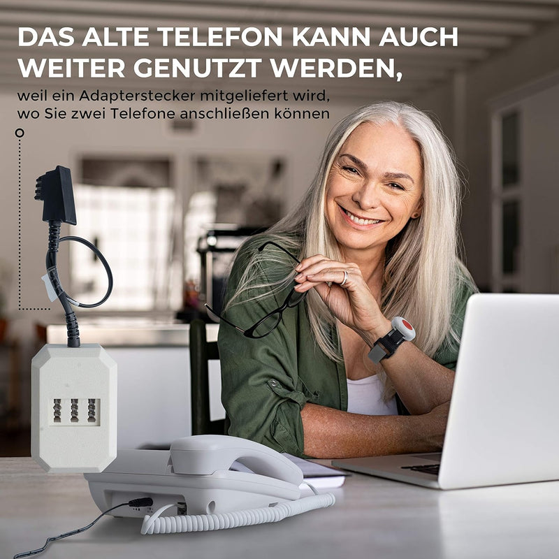 Maxcom KXTSOS: Seniorentelefon mit Funk-Notruf-Sender, schnurgebundenes Festnetztelefon mit Zwei Arm