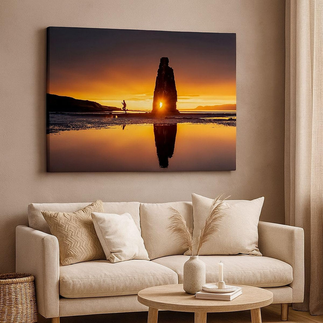Bilder auf Leinwand 100x70cm Leinwandbild mit Rahmen Meer Felsen Wasser Gross Wanddeko Bild Schlafzi