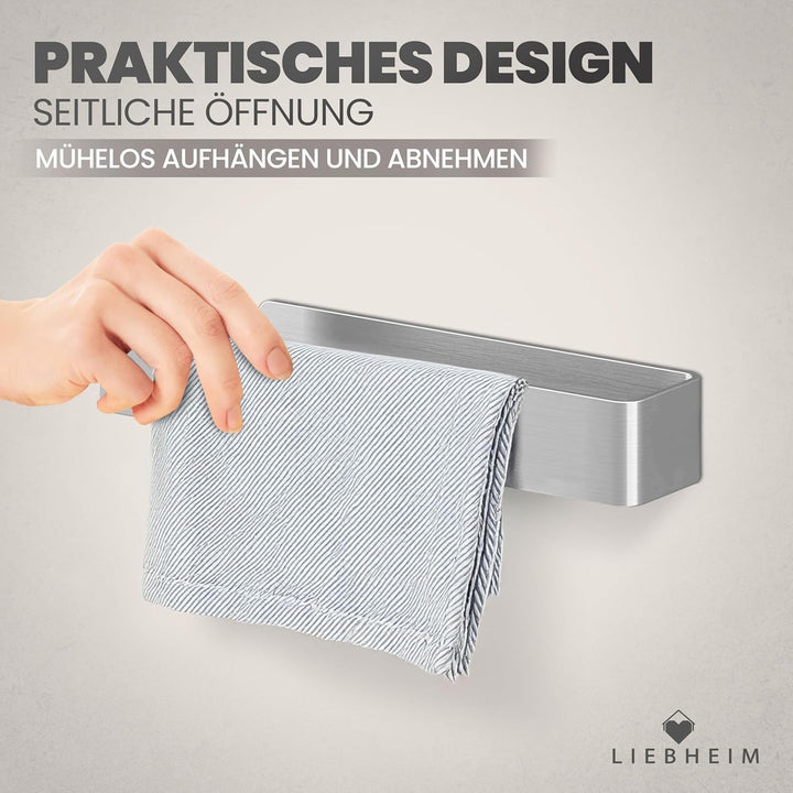 LIEBHEIM Handtuchhalter ohne Bohren - Handtuchstange - Handtuchhalterung | Edelstahl - silber gebürs
