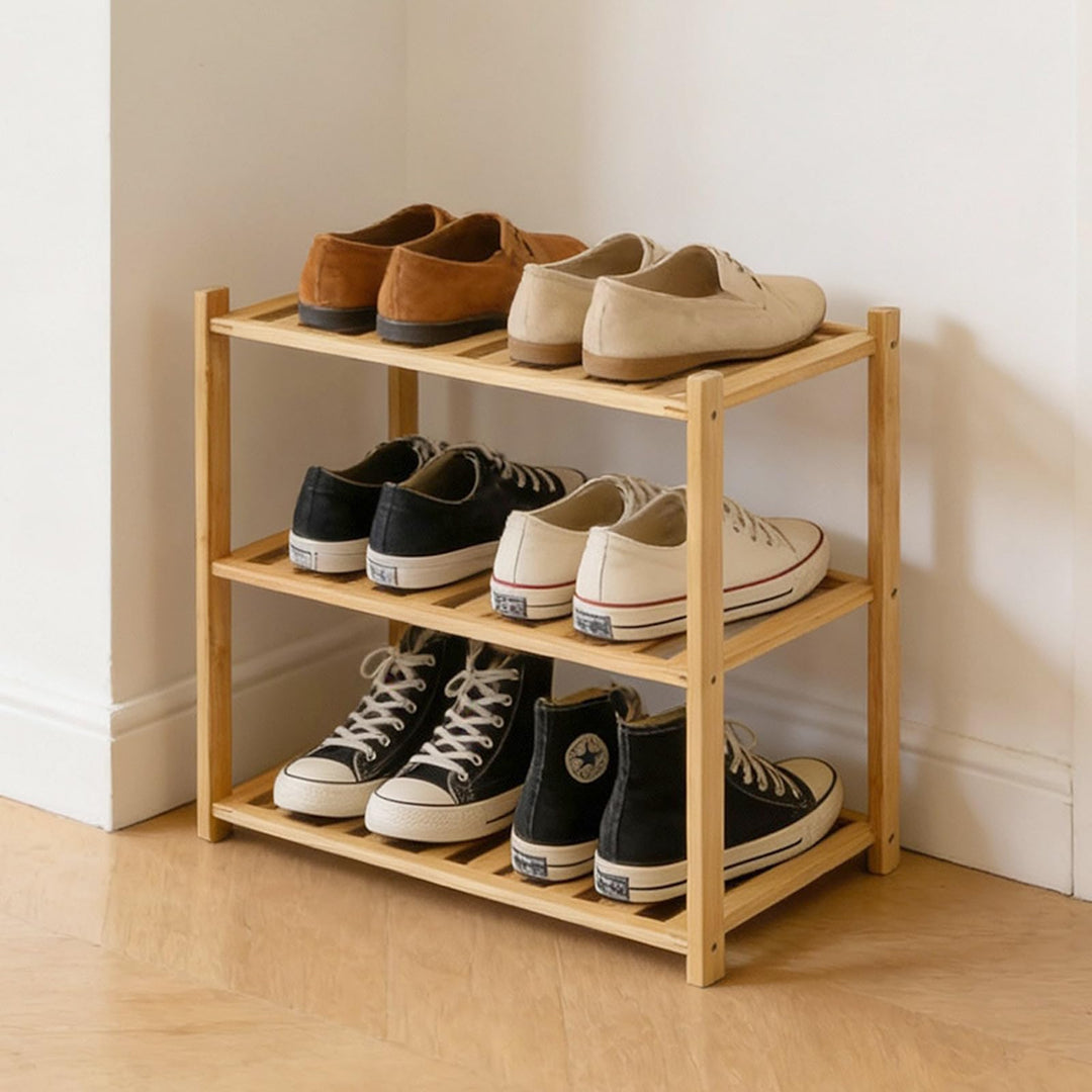 Kleines Schuhregal, Mehrzweck-Schuhregal mit 3 Ebenen, kleine Bambusregale für Schuhe, Pflanzen, Büc