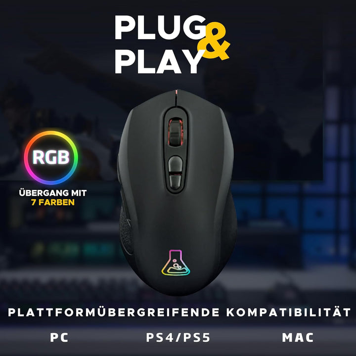 The G-LAB - Kult Krypton - Kabellose Gaming-Maus, 6400 DPI - Wireless Maus Bluetooth & 2.4 GHz, RGB,