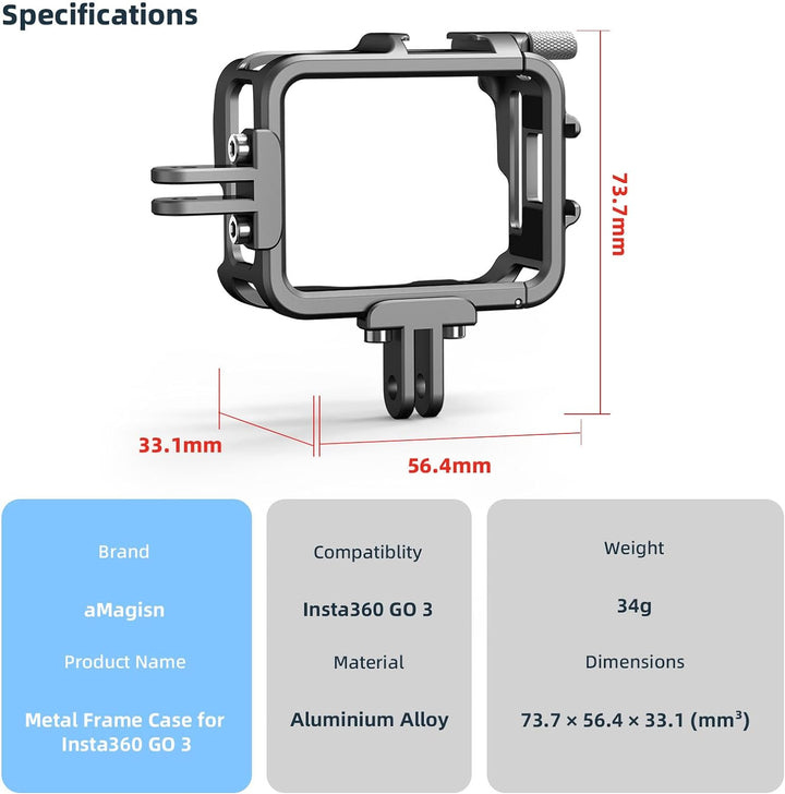 HUAYUWA Aluminium Rahmen Käfig Kompatibel für Insta360 GO3 Metall Durable Gehäuse Käfig Schutzhülle