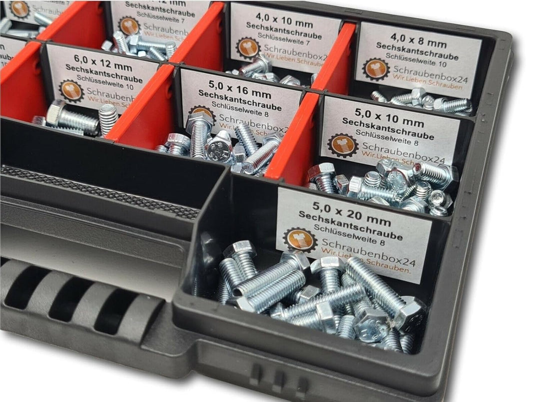 Sechskantschrauben Sortiment M4-M5-M6 // 8mm-20mm 215 tlg. Schraubenbox Vollgewindeschrauben Maschin