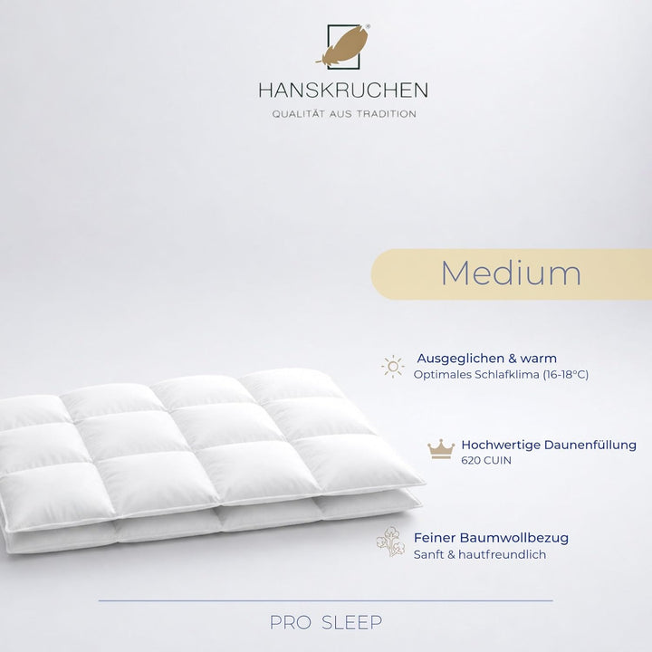 HANSKRUCHEN® Pro Sleep Daunendecke 155x200 cm - Medium - Made in Germany Kassettendecke aus 100% Bau
