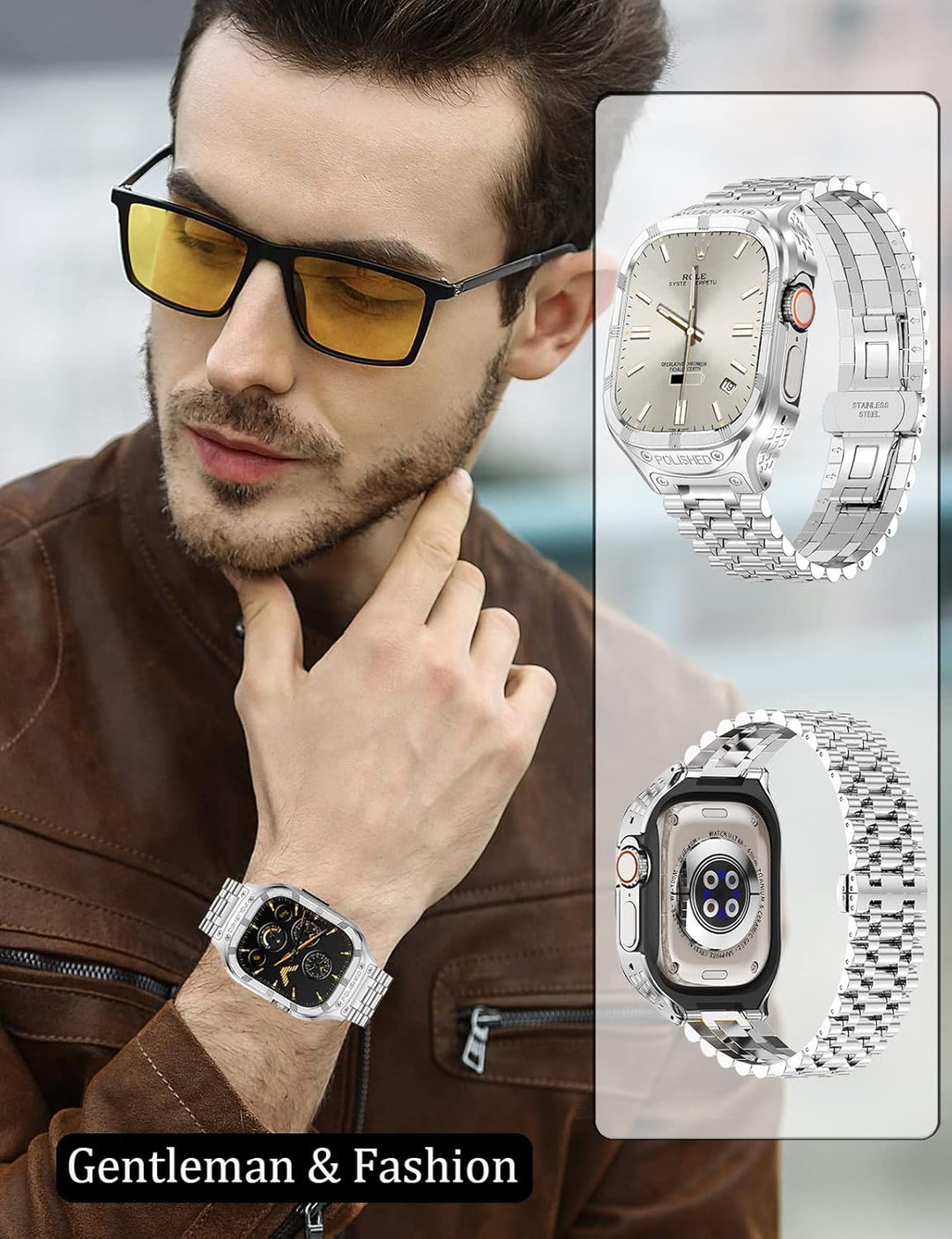 Edelstahlband mit Gehäuse für appl watch Ultra 1/Ultra 2 armband 49mm,Robustes Apple Watch Ultra mit