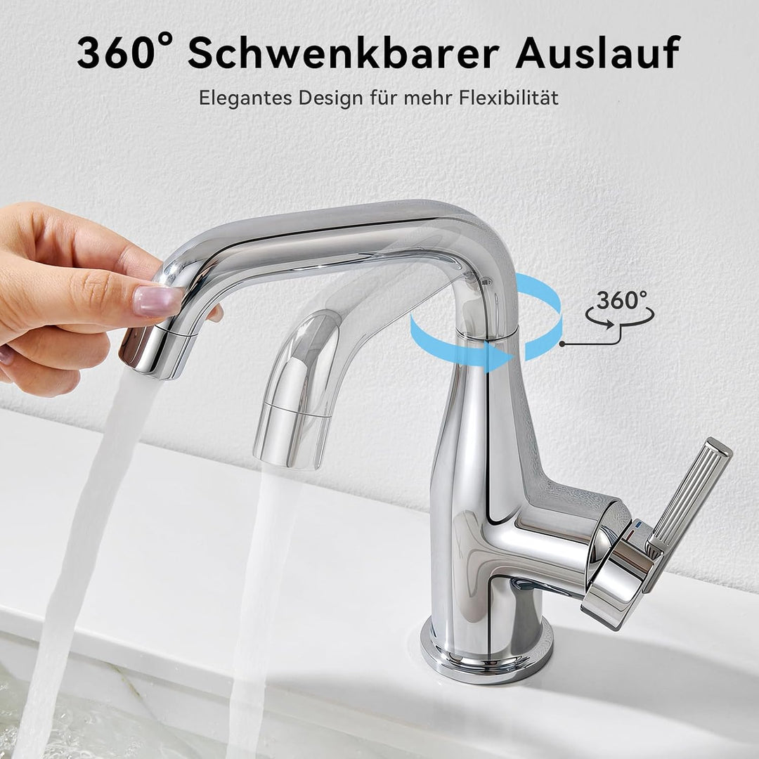 CECIPA Waschtischarmatur mit Kaltstartfunktion für Aufsatzwaschbecken Chrom, Chrom