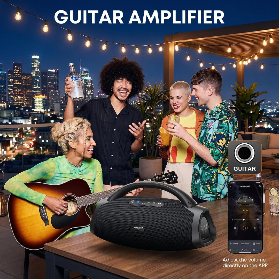 300W PEAK 200W RMS Bluetooth Lautsprecher, W-KING Musikbox Gross mit Subwoofer/EQ APP, Laut Tragbare