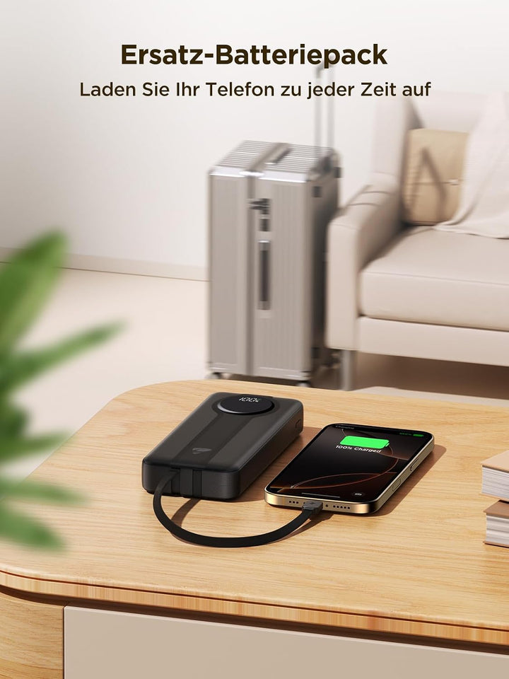 Aioneus 20000mAh Power Bank with Built-in USB-C &amp; Lightning Cables, Portable Charger Fast Charging B