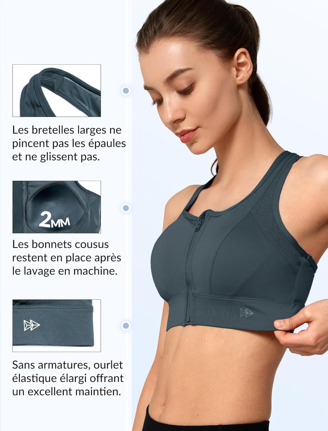 Yvette Starker Halt Sport BH Grosse Brüste mit Vorderverschluss Mesh Ringerrücken Ohne Bügel für Fit