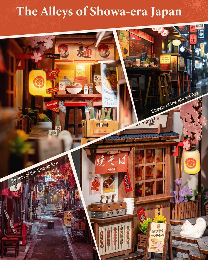 Rolife Book Nook Kit Sakura Weinallee Booknook Japanischer Stil Izakaya DIY Miniaturhaus Kit für Erw