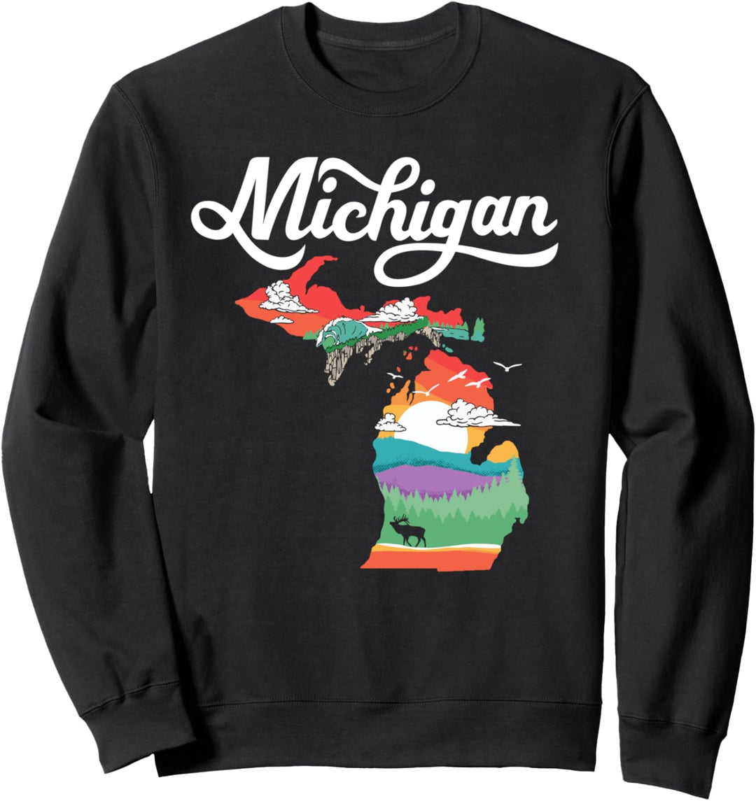 Michigan Outside Vintage Nature Illustration Graphic Sweatshirt