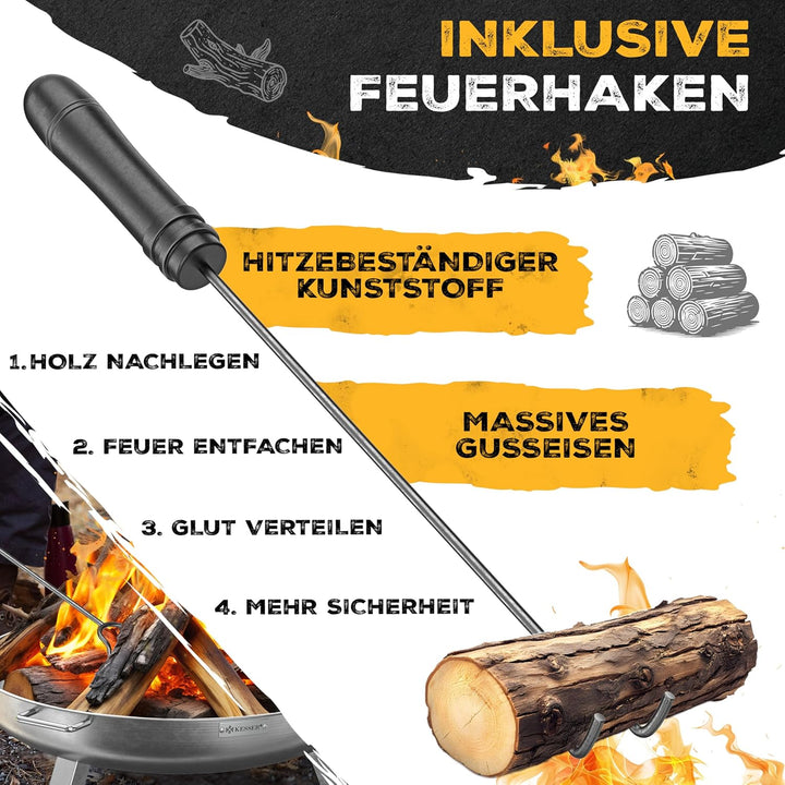 KESSER® Feuerschale 2,5mm Stahldicke | Feuerkorb Ø80cm Edelstahl | Feuertonne +42cm Feuerhaken Gusse