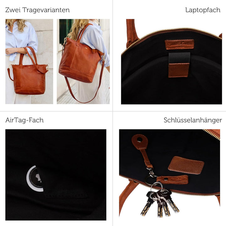 Gusti Shopper Leder - Mia Handtasche Damen Arbeitstasche Braun, Braun