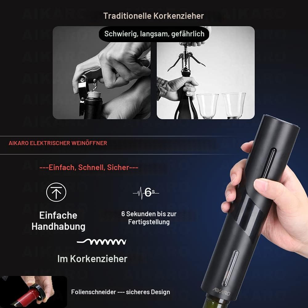 AIKARO Elektrischer Korkenzieher Wein öffner Weinflaschenöffner Automatischer Flaschenöffner, Wieder