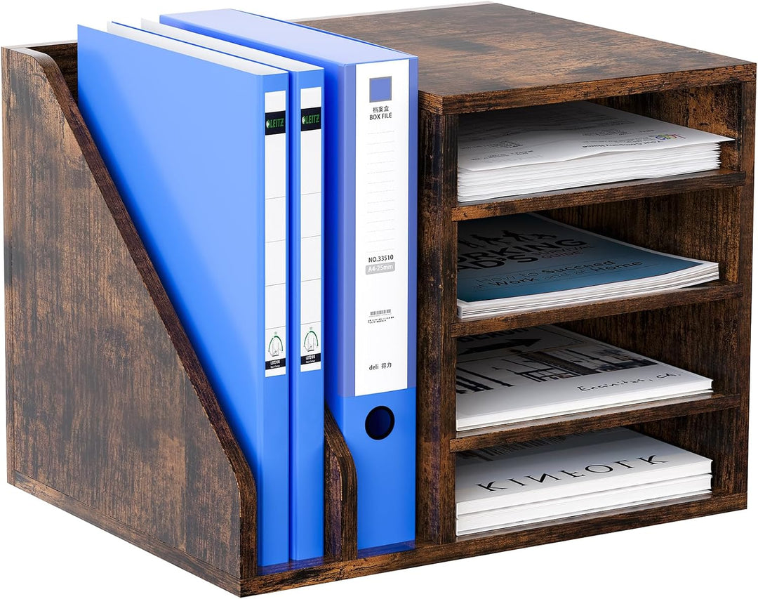 EasyPAG 6 Fächer Holz A4 Büro Schreibtisch Organizer Dokumentenhalter Aktenablage Zeitschriftenhalte