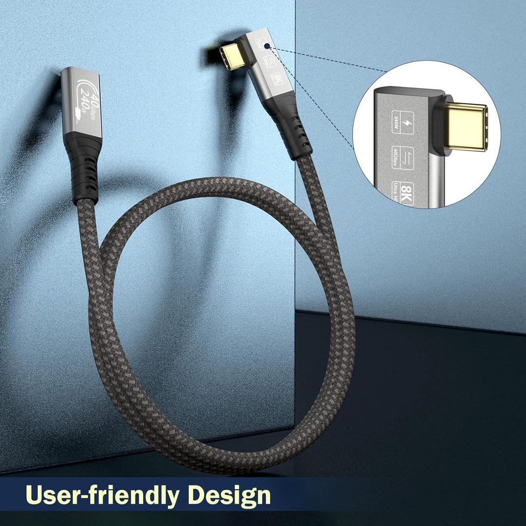 CableDeconn USB4 8K Cable 0.5m M/F 1xBend 1xStraight Compatible with Thunderbolt 4 8K@60Hz 4K@120Hz