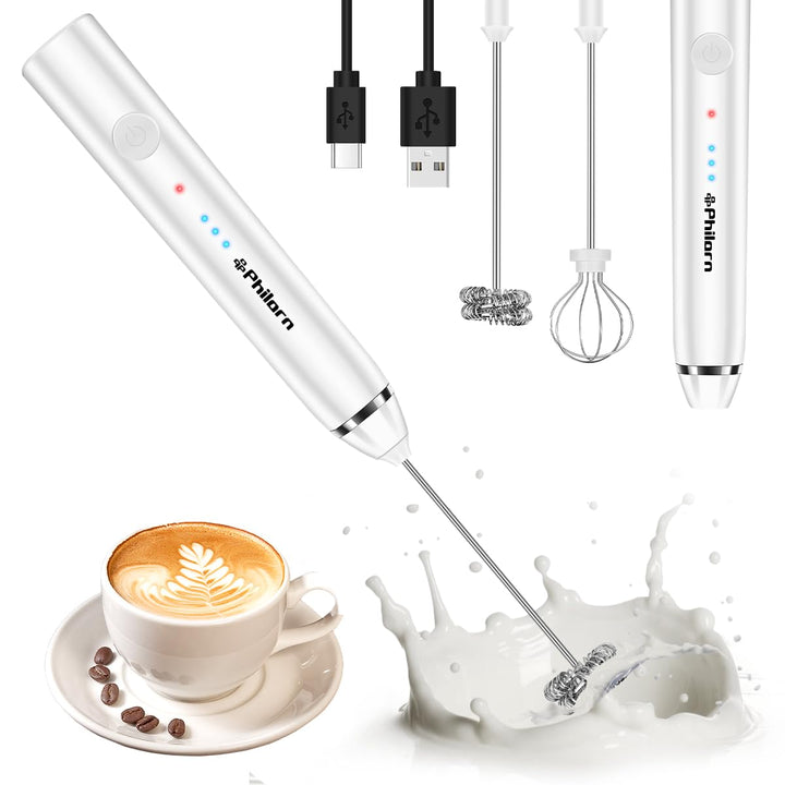 Philorn Milchaufschäumer Stab, Milchaufschäumer Elektrisch Stab Hand Held, 3-Gang USB-C Aufladbar Au