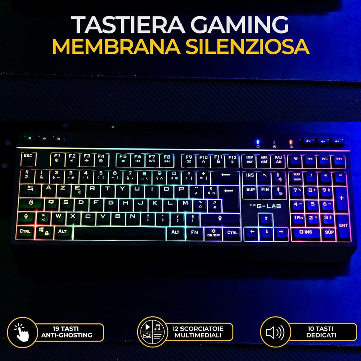 THE G-LAB Combo Tungsten - Kabellose Gaming-Tastatur mit Hintergrundbeleuchtung - Italienisch + 2400