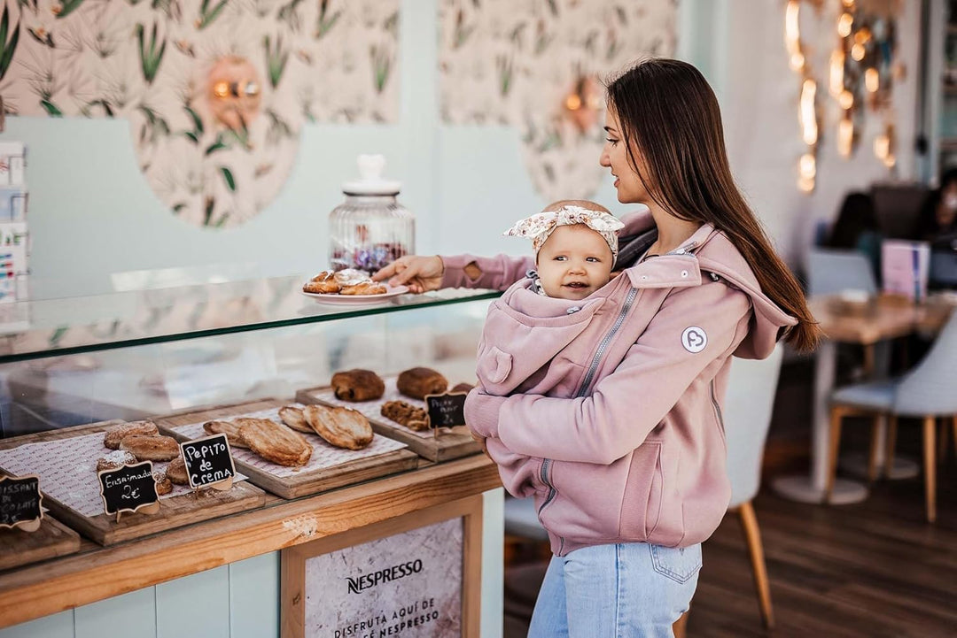 fun2bemum Pola 4in1 Baby Tragejacke für Mama Känguru Kapuze VORNE/HINTEN M Dust Pink, M Dust Pink