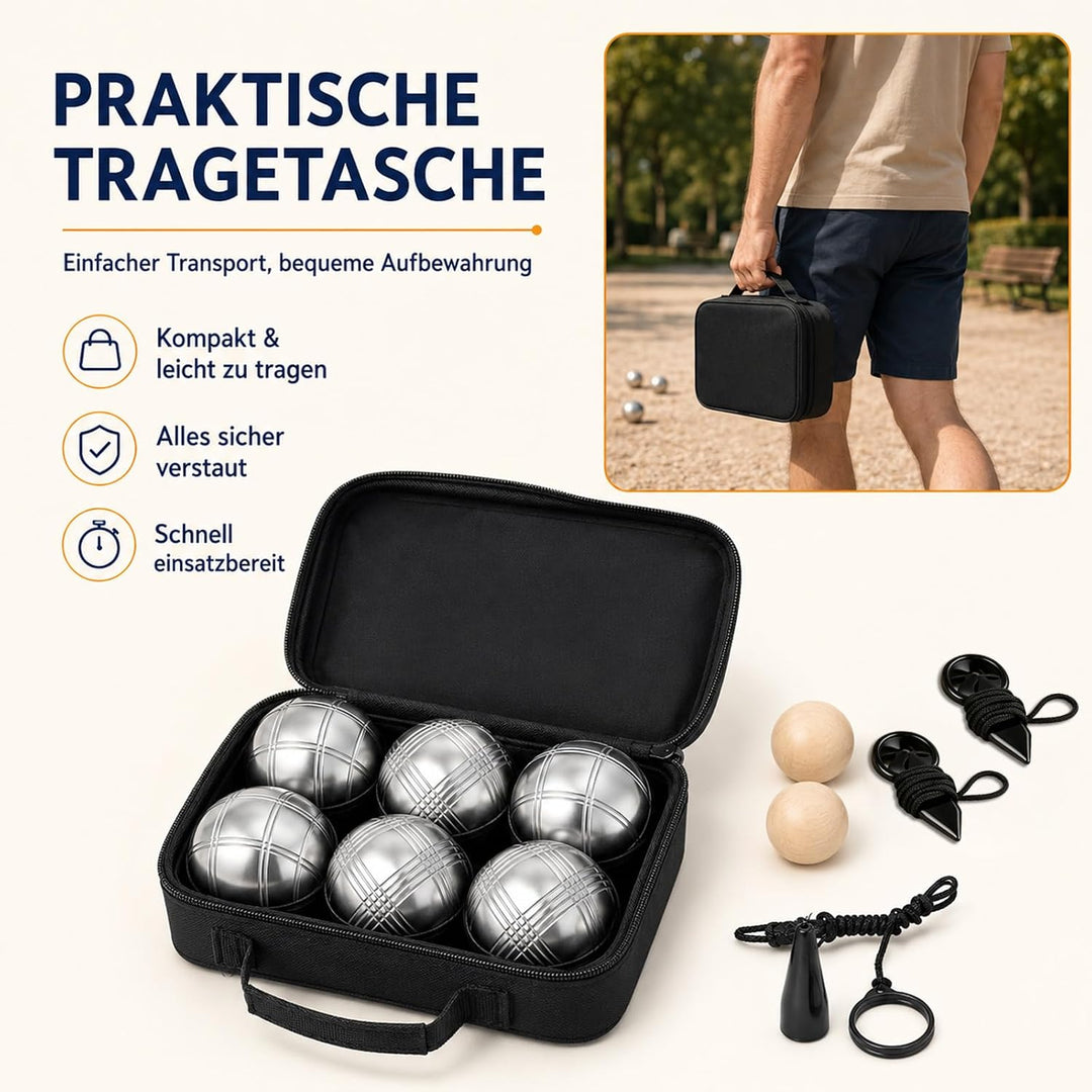 Boule Set 6 Kugeln Metall,Petanque &amp; Boccia Kugeln mit 2 Zielkugeln, Magnetischem Kugelheber, Abstan
