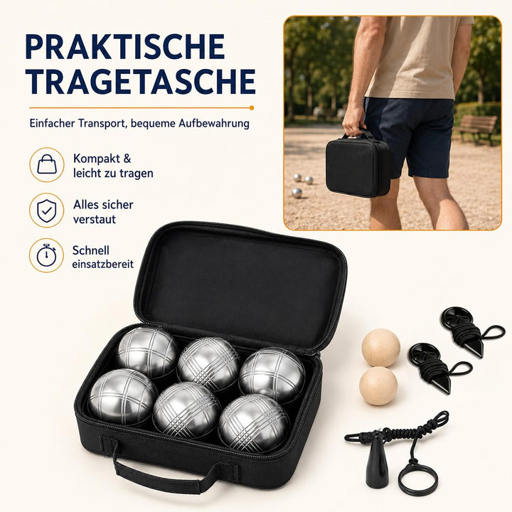 Boule Set 6 Kugeln Metall,Petanque &amp; Boccia Kugeln mit 2 Zielkugeln, Magnetischem Kugelheber, Abstan