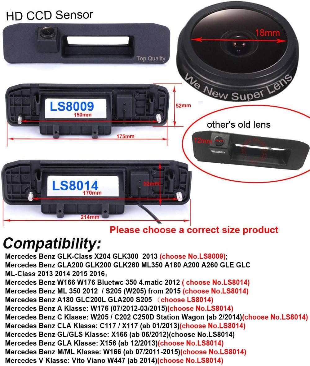 Auto Kofferraum Griff Rückfahrkamera Replacement for Mercedes Benz A C GL GLA GLC ML M V Vito Kasten