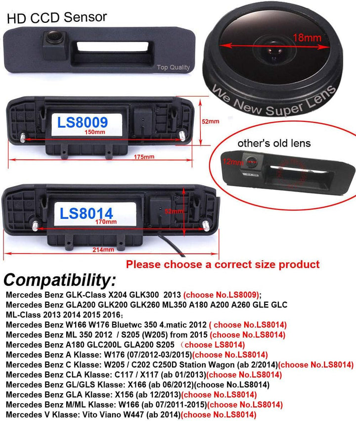 Auto Kofferraum Griff Rückfahrkamera Replacement for Mercedes Benz A C GL GLA GLC ML M V Vito Kasten