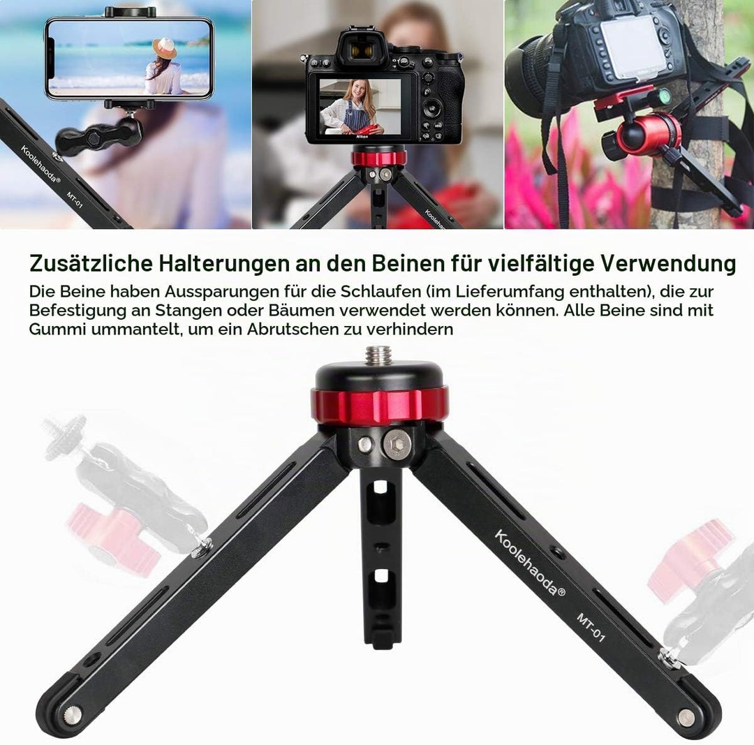 Koolehaoda Mini-Stativ, Kamera, Aluminium, CNC, Tischstativ, mit 1/4 und 3/8 Schrauben, Maxload 30 k