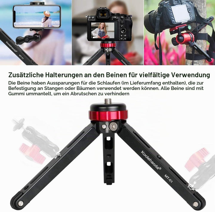 Koolehaoda Mini-Stativ, Kamera, Aluminium, CNC, Tischstativ, mit 1/4 und 3/8 Schrauben, Maxload 30 k