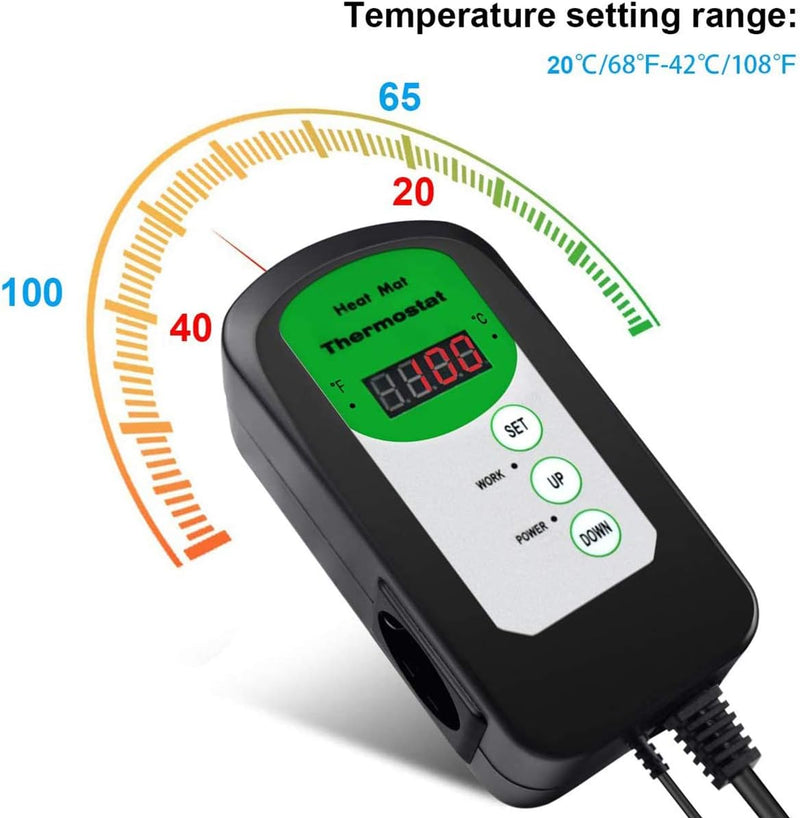 RIOGOO 24 * 52 cm Sämling-Heizmatte und Thermostatregler 68-108 ° F Digitaler Thermostatregler IP68