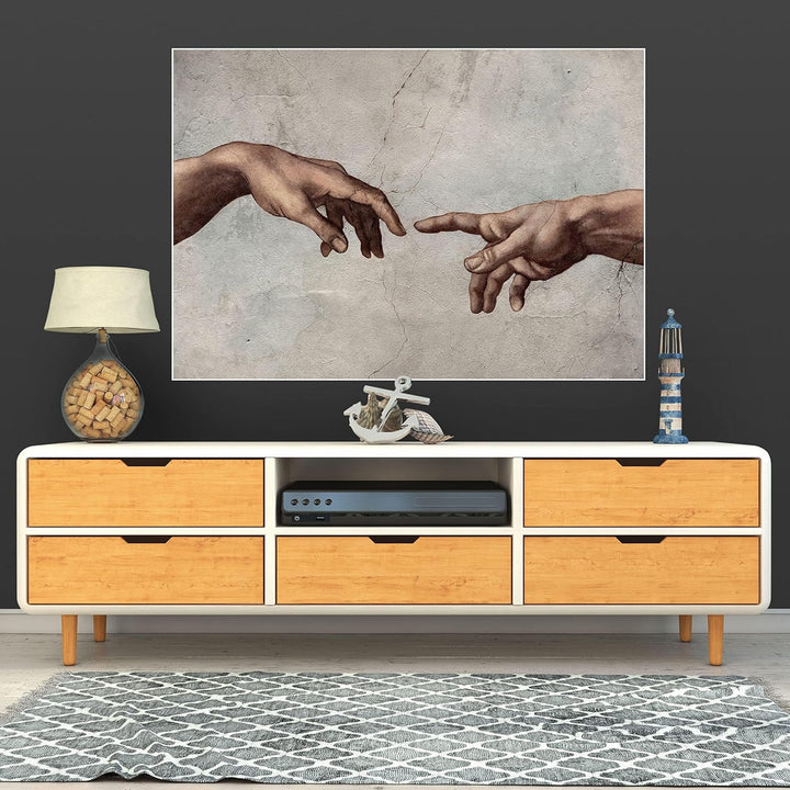 wandmotiv24 Poster als Wanddeko, Grösse 100x70cm, Davinci Hände, die Erschaffung Adams, Gemälde, Kun