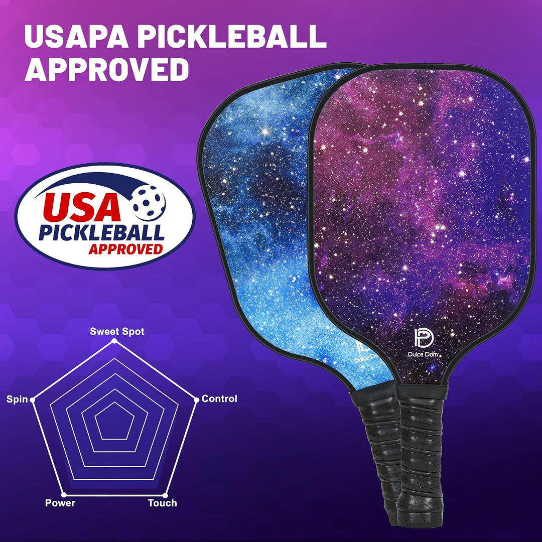 DULCE DOM Pickleball Schläger Set 4er mit 4 Bällen und Tasche Blau Violett*4, Blau Violett*4